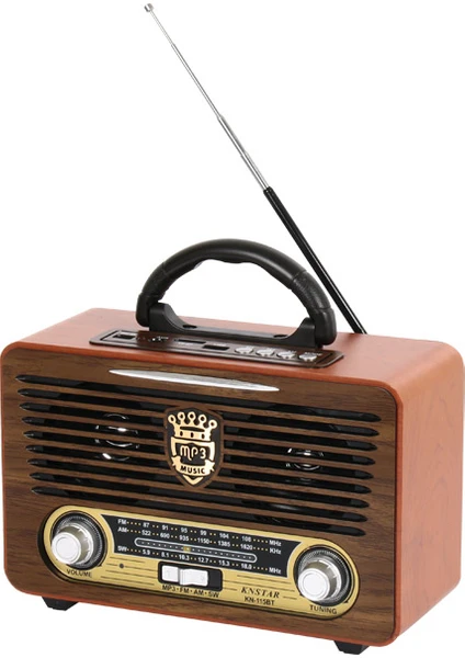 KN-115BT Nostaljik Radyo Kumandalı Bluetooth'lu Usb/tf/aux Destekli Klasik Retro Ahşap Radyo KN-115BT