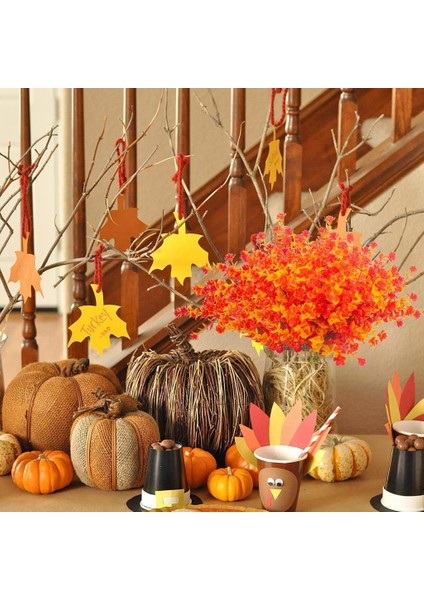 6lı Set Yapay Çiçek Tam Turuncu Mineli Şimşir Lotus 7 Dallı Plastik Dekoratif Yapay Bitki fırsatları