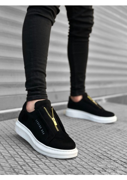 BA0310 Boa Kalın Süet Yüksek Taban Fermuarlı Siyah Beyaz Erkek Ayakkabı modelleri