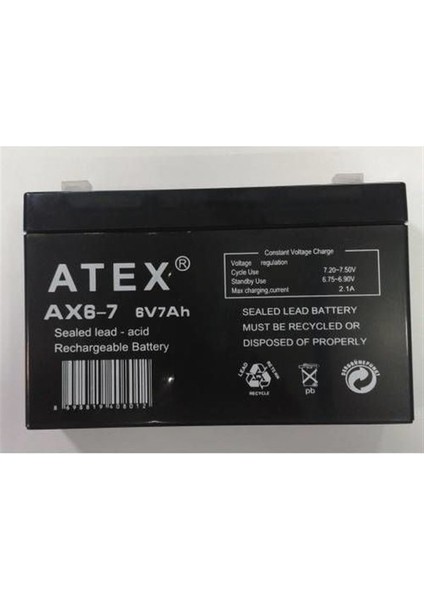 6 Volt 7 Amper Akü Atex 151X34X95