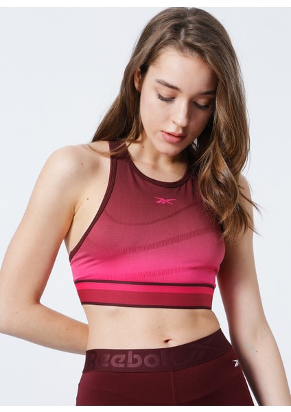 GT3141 Ts Ubf Seamless Crop Yuvarlak Yaka  Fitted  Bordo - Pembe Kadın Atlet