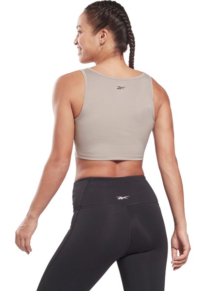 H56396 S Ruched Cropped Tank V Yaka Normal Kalıp Düz Gri Kadın Atlet