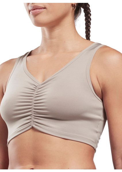 H56396 S Ruched Cropped Tank V Yaka Normal Kalıp Düz Gri Kadın Atlet