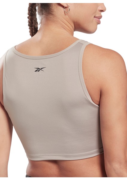 H56396 S Ruched Cropped Tank V Yaka Normal Kalıp Düz Gri Kadın Atlet