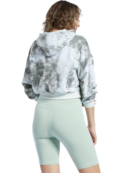 H58674 cl Cloud Splatter Fullzip Kapüşonlu Normal Kalıp Desenli Açık Yeşil Kadın Zip Ceket