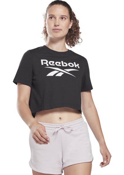 Bisiklet Yaka Düz Siyah Kadın T-Shirt HB2276 Rı Bl Crop Tee