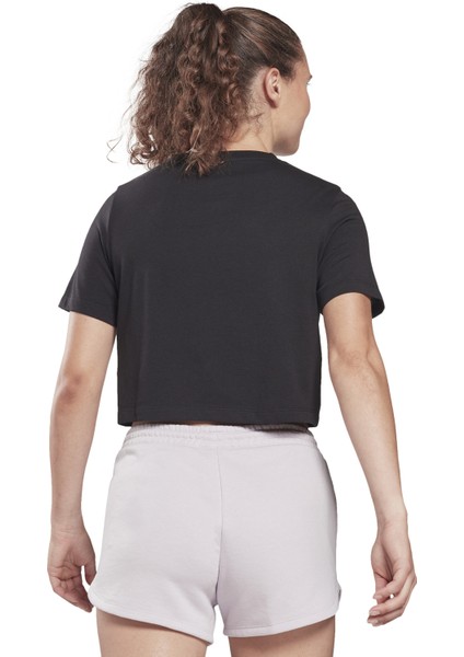 Bisiklet Yaka Düz Siyah Kadın T-Shirt HB2276 Rı Bl Crop Tee