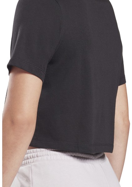 Bisiklet Yaka Düz Siyah Kadın T-Shirt HB2276 Rı Bl Crop Tee