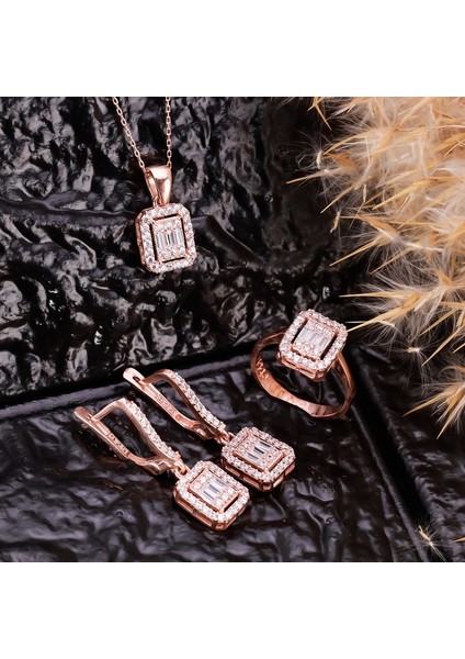 925 Ayar Gümüş Baget Taşlı Set