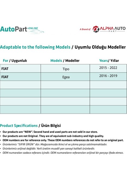 Alpha Auto Part Fiat Tipo,egea Için Kapı Kol Şifre Kapağı-Krom-Sağ-Sol