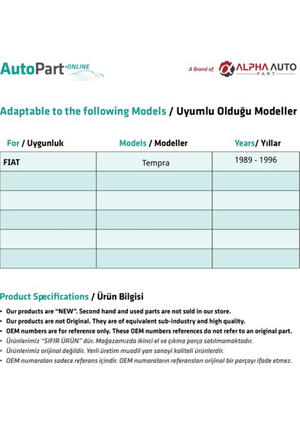 Fiat Tempra Için Çamurluk Sinyali Sağ- Sol Set