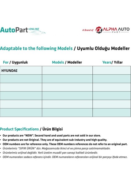 Hyundai Için Ön Far Ayarlama Dişli Seti
