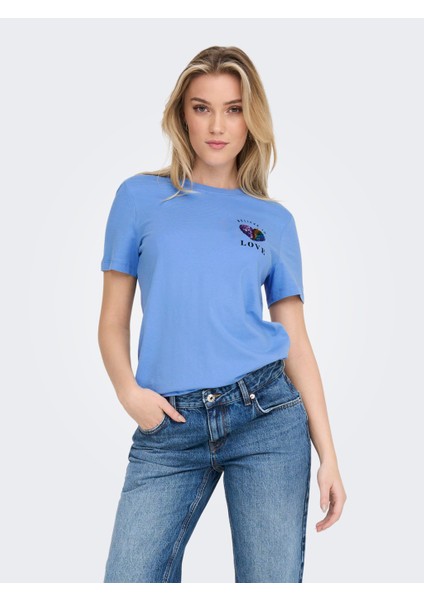 O Yaka Baskılı Lavanta Kadın T-Shirt 15286647