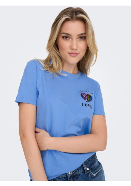 O Yaka Baskılı Lavanta Kadın T-Shirt 15286647