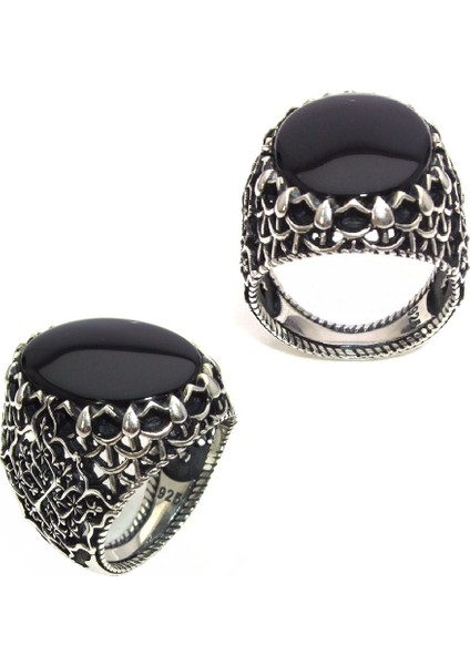 Düz Oniks Taşlı Özel Tasarımlı Erkek Yüzük