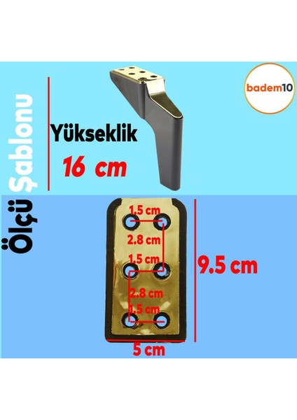 Logan Lüks Mobilya Kanepe Sehpa Tv Ünitesi Koltuk Ayağı 16 Cm Siyah Gold Baza Ayakları