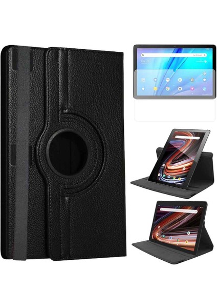Tcl Tab 10S 10,1 Inç 360 Derece Dönen Standlı Tablet Kılıfı ve Nano Cam Koruma Seti Siyah