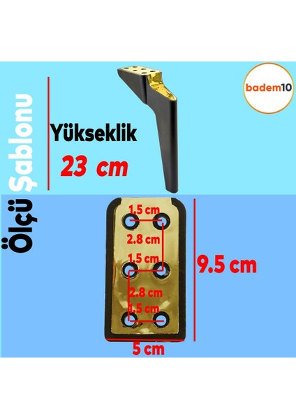 Logan Lüks Mobilya Kanepe Sehpa Tv Ünitesi Berjer Koltuk Ayağı 23 Cm Siyah Gold Baza Ayakları