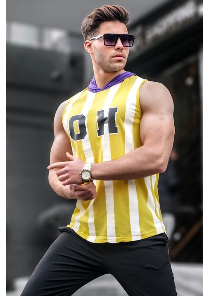 Sarı Çizgili Kapüşonlu Erkek Atlet 4024