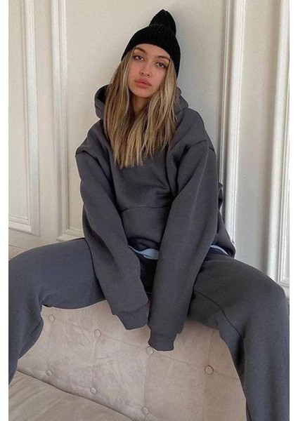 Füme Kapüşonlu Oversize Kadın Eşofman Takımı MG1609 fiyatları