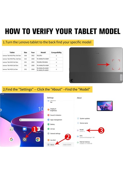 Lenovo M10 Plus 10.6" (2022 3. Nesil) TB-125F / TB128F 360° Dönen Standlı Kılıf