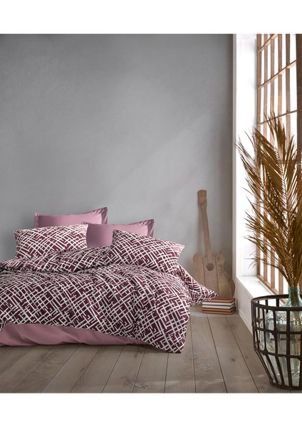 Evlen Home Collection Luan Pamuklu Nevresim Takımı Çift Kişilik (4 Parça) Krem Bordo Nevresim Seti