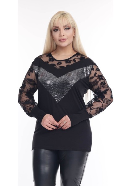 Işıltılı Büyük Beden Bluz 21B-2280