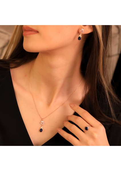 925 Ayar Gümüş Lotus Motifli Zirkon Taşlı Set