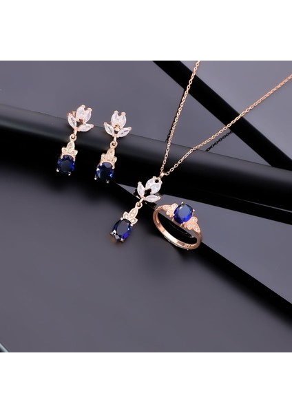 925 Ayar Gümüş Lotus Motifli Zirkon Taşlı Set