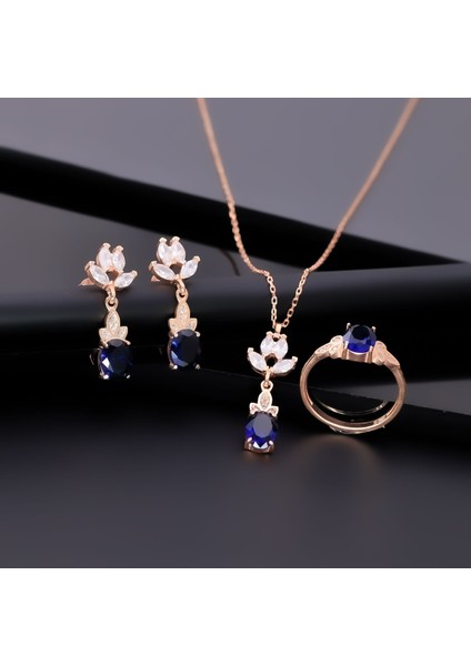 925 Ayar Gümüş Lotus Motifli Zirkon Taşlı Set