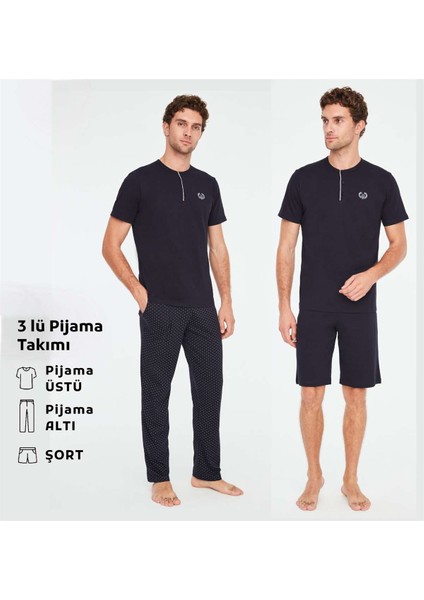- Erkek Lacivert 3 Lü Pijama Takımı