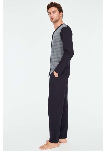 - Erkek Lacivert Boydan Patlı Pijama Takımı