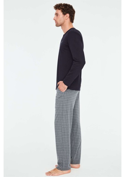 - Erkek Lacivert Patlı Pijama Takımı