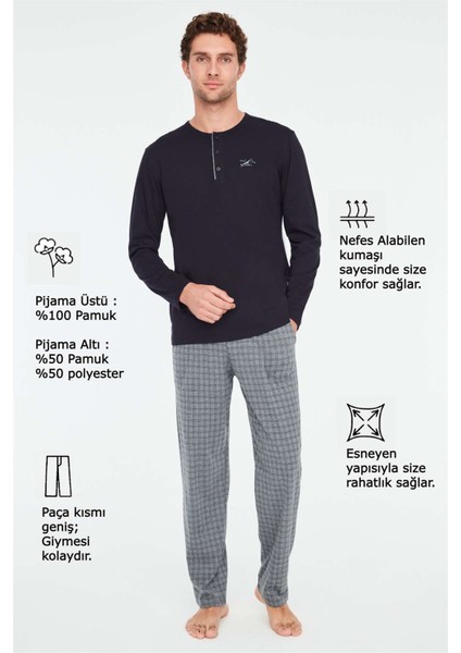 - Erkek Lacivert Patlı Pijama Takımı