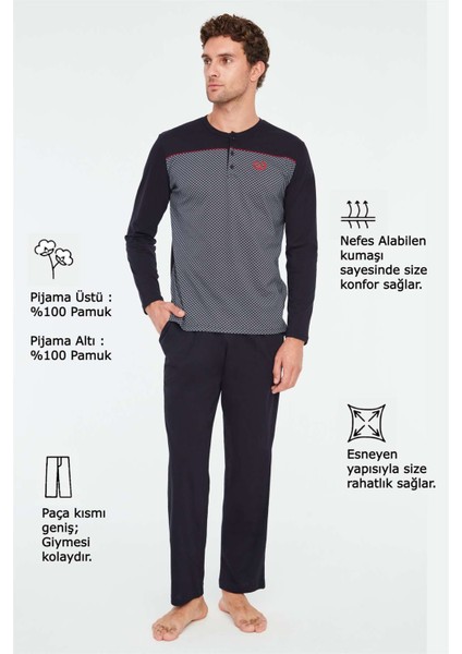 - Erkek Lacivert Patlı Pijama Takımı