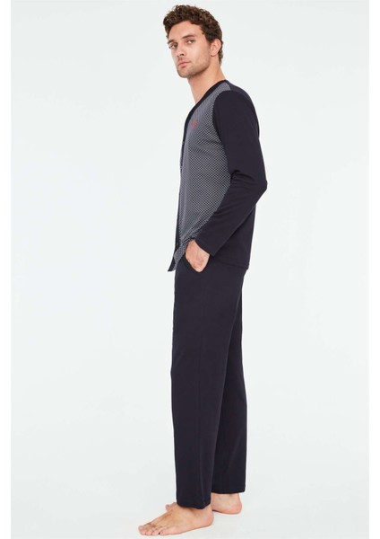 - Erkek Lacivert Boydan Patlı Pijama Takımı