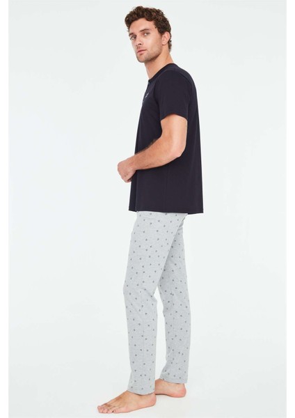 - Erkek Lacivert Patlı Pijama Takımı