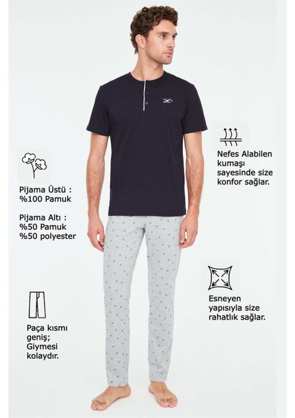 - Erkek Lacivert Patlı Pijama Takımı