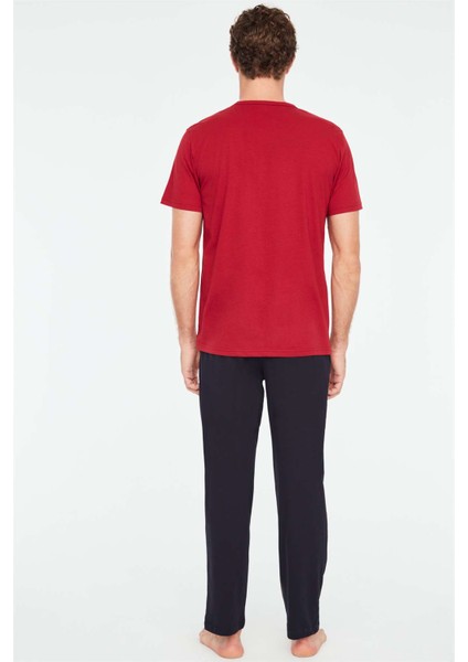 - Erkek Bordo Yuvarlak Yaka Pijama Takımı