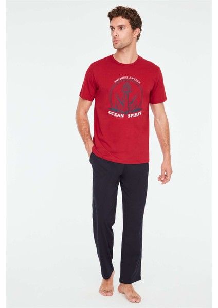 - Erkek Bordo Yuvarlak Yaka Pijama Takımı