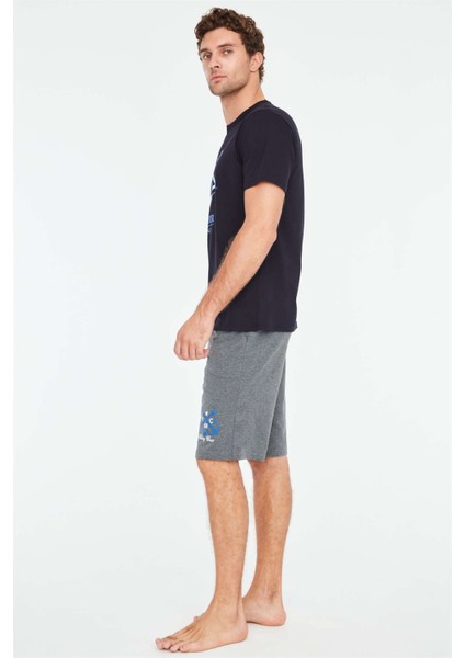 - Erkek Lacivert T-Shirt Şort Takımı