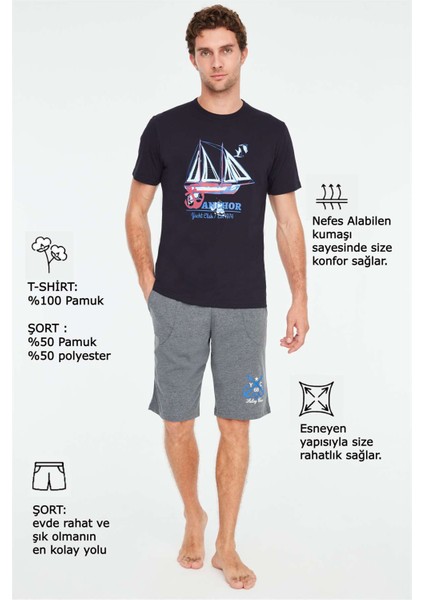 - Erkek Lacivert T-Shirt Şort Takımı