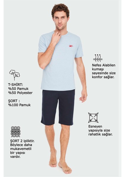 - Erkek Mavi Melanj T-Shirt Şort Takımı