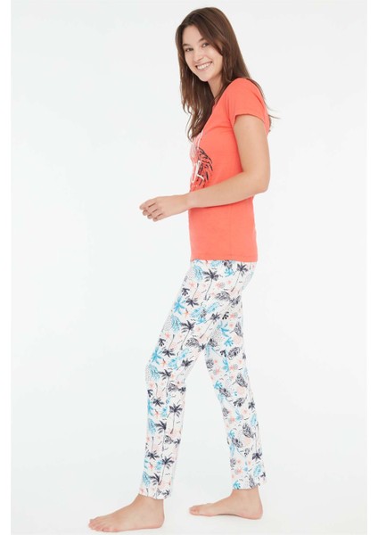 - Kadın Mercan Yuvarlak Yaka Pijama Takımı 3852