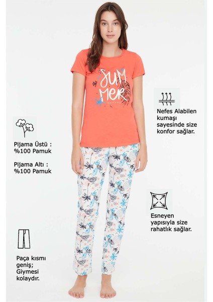 - Kadın Mercan Yuvarlak Yaka Pijama Takımı 3852