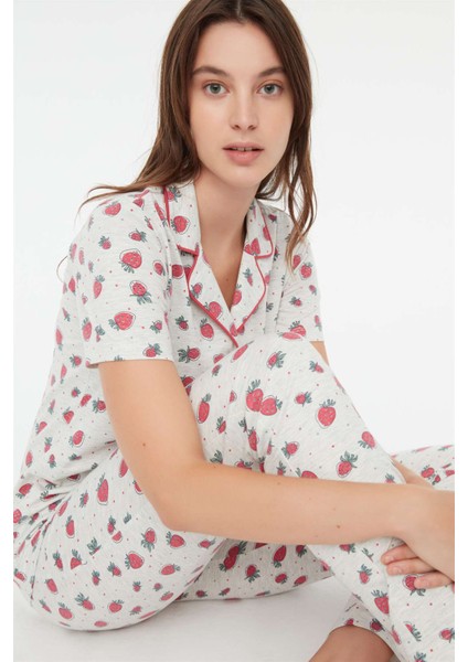 - Kadın Kar Melanj Boydan Patlı Pijama Takımı 3863