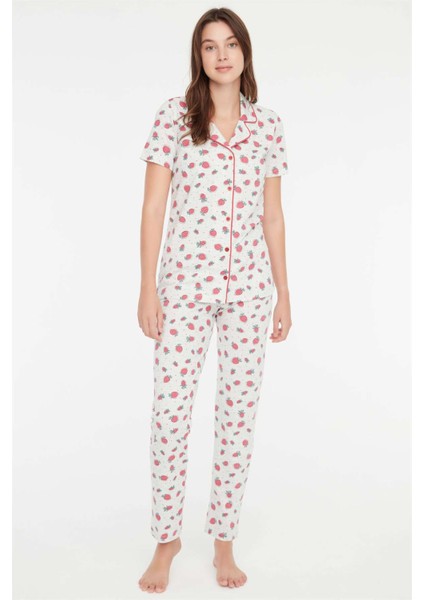 - Kadın Kar Melanj Boydan Patlı Pijama Takımı 3863