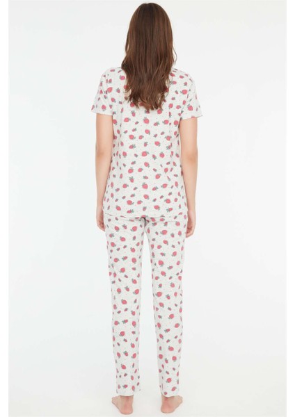 - Kadın Kar Melanj Boydan Patlı Pijama Takımı 3863