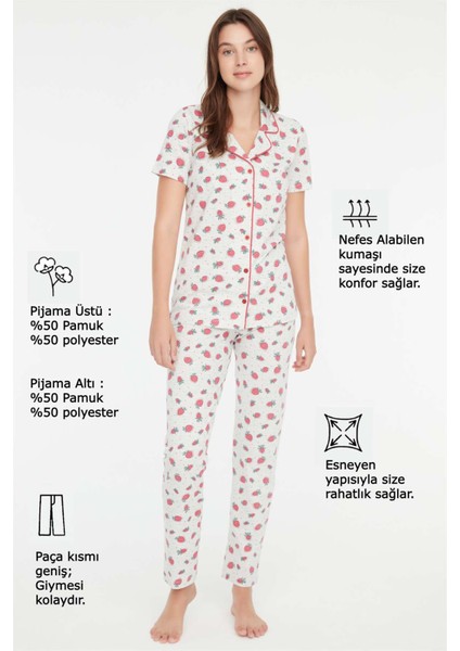 - Kadın Kar Melanj Boydan Patlı Pijama Takımı 3863