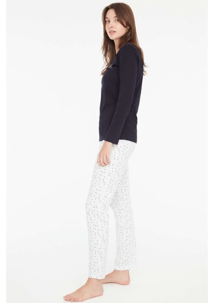 - Kadın Lacivert Patlı Pijama Takımı 3875